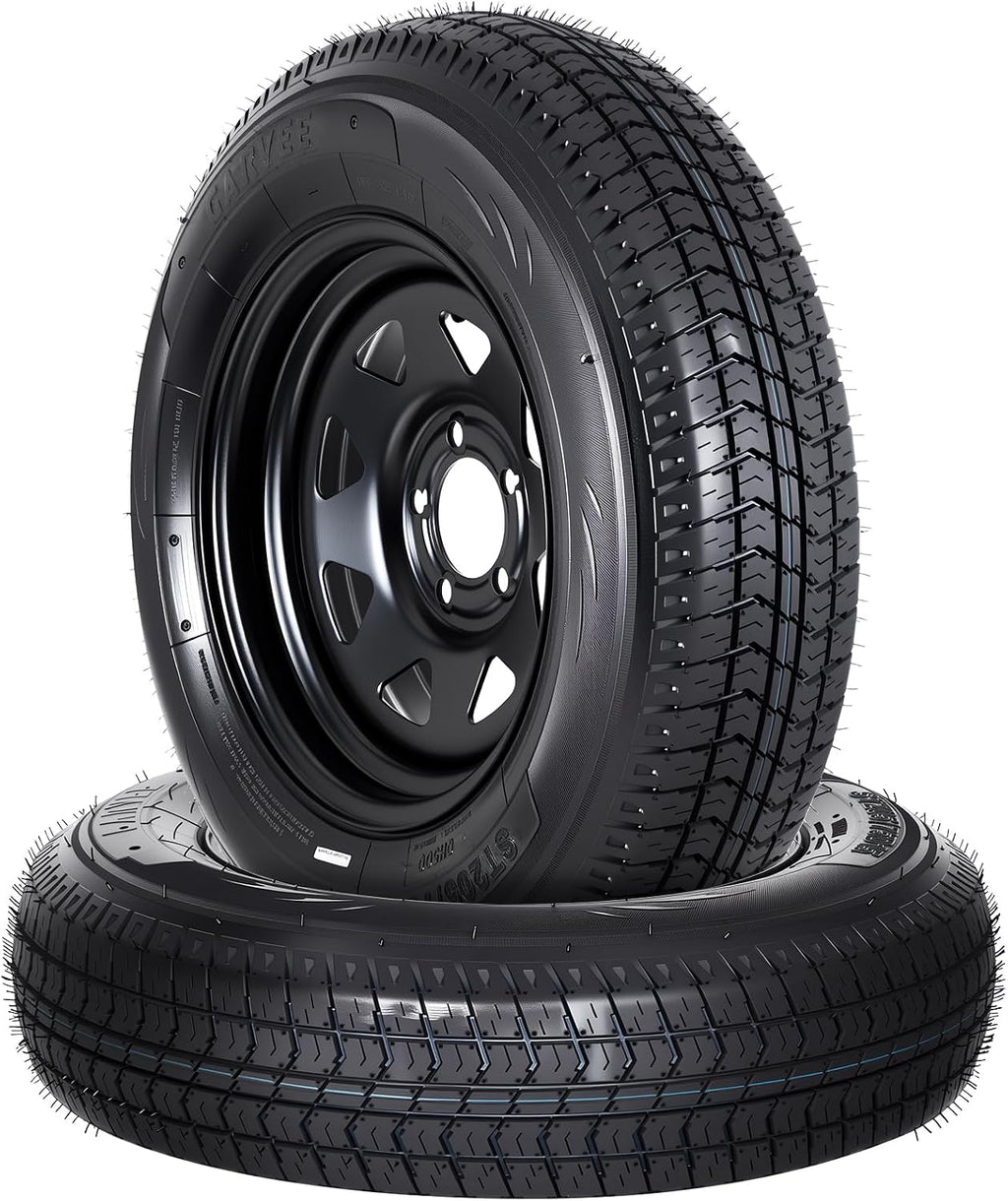 2-Pack ST205/75D15 Trailer Tires and15" Rims, 5 Lug on 4.5" Bolt Pattern, 6PR Load Range C, Heavy Duty 205 75 15