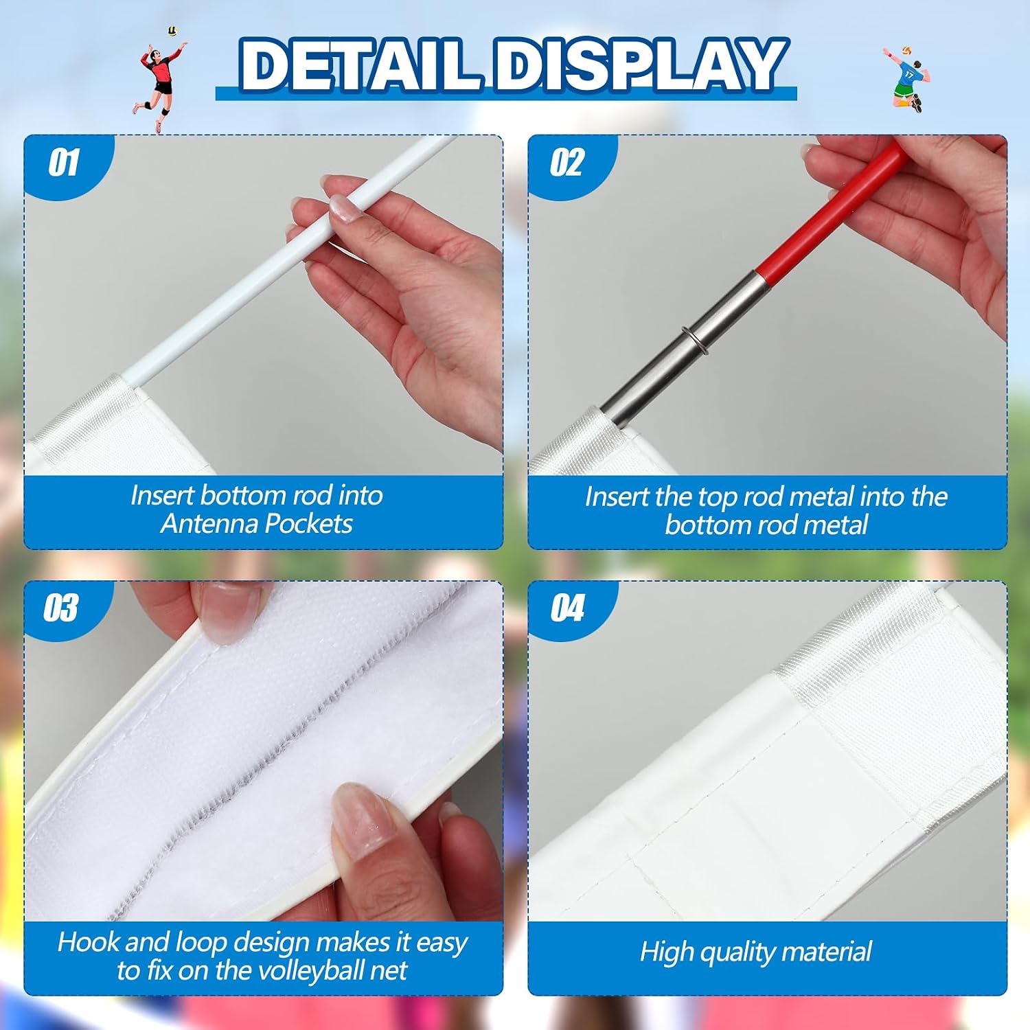 Volleyball Antenna Pole Set Volleyball Training Equipment Beach Sports Indoor Outdoor Accessories Fiberglass