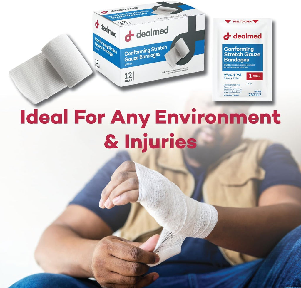 4" Sterile Conforming Stretch Gauze Bandages, 4.1 Yards Latex Free Stretched Dressing Wrap, Medical Non-Adherent