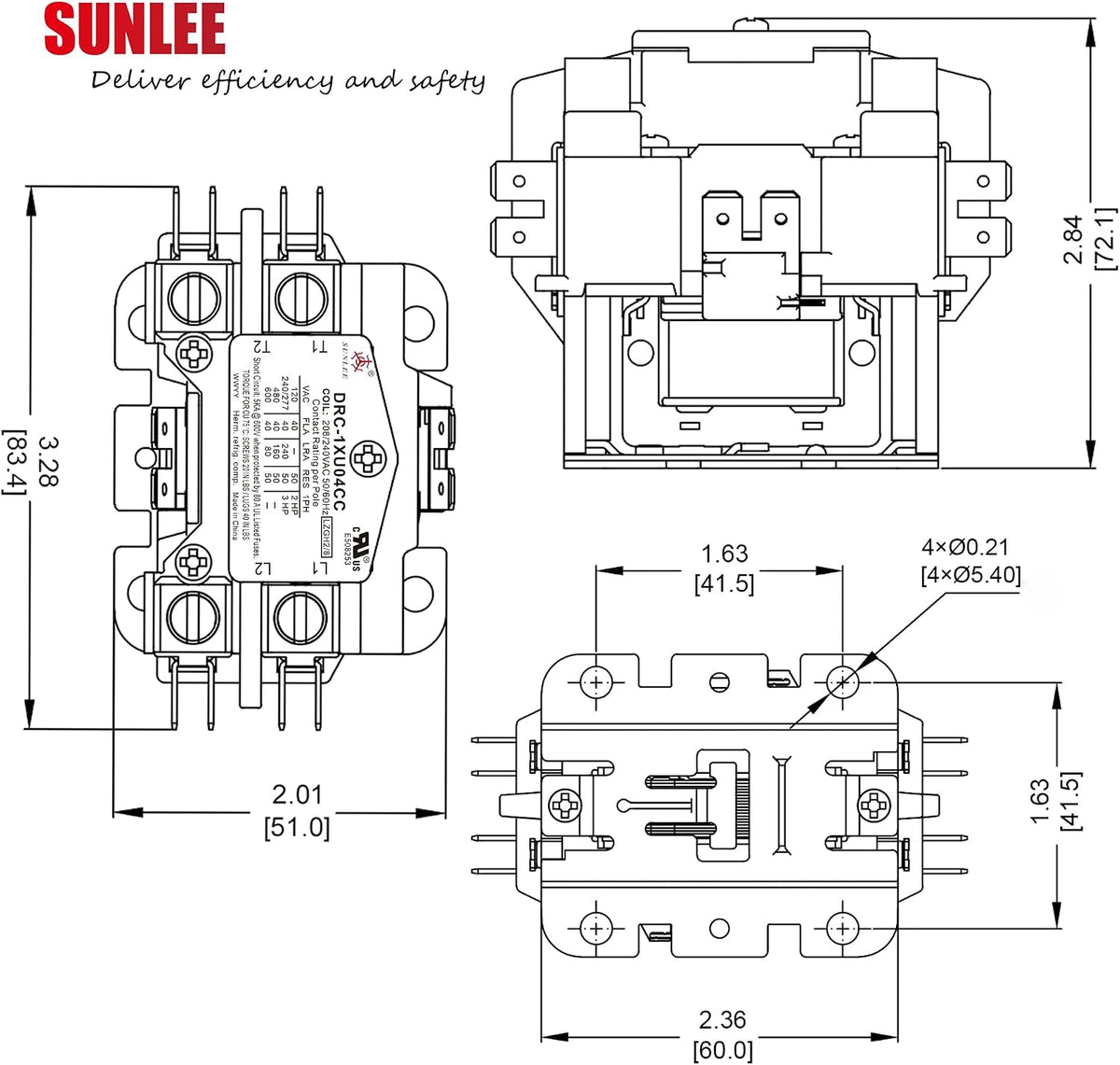 SunLee 1 Pole 40 Amp 208/240Vac Coil UL Recognize and A2L Compliant Definite Purpose Contactor Heavy Duty HVAC Replacement for 30A & 40A AC Units, Condensers, Heat Pumps
