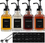 Coffee Syrup Dispenser, Coffee Bar Accessories 16.9 fl oz/500ml, Glass Syrup Dispenser with Pump Dispenser, Labels