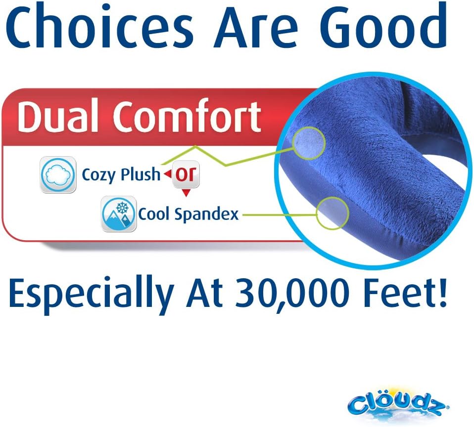 Dual Comfort Microbead Airplane Travel Neck Pillow. Super Soft Cozy Plush Fabric on One Side, Cool Relaxing Spandex