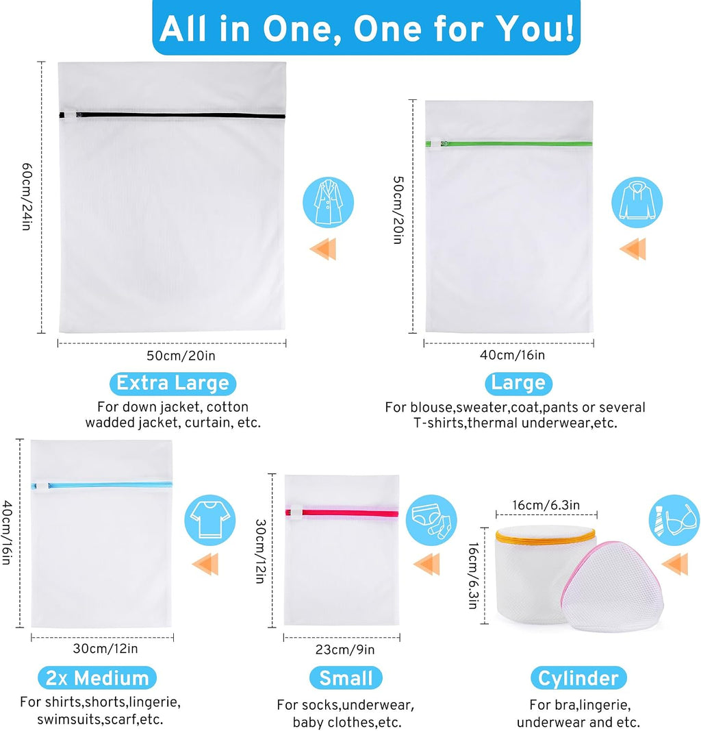 Ultimate 7 Pack 6 Size Mesh Laundry Bags Set for Delicates with AUTO-Lock Zipper, Lingerie Bags for Washing