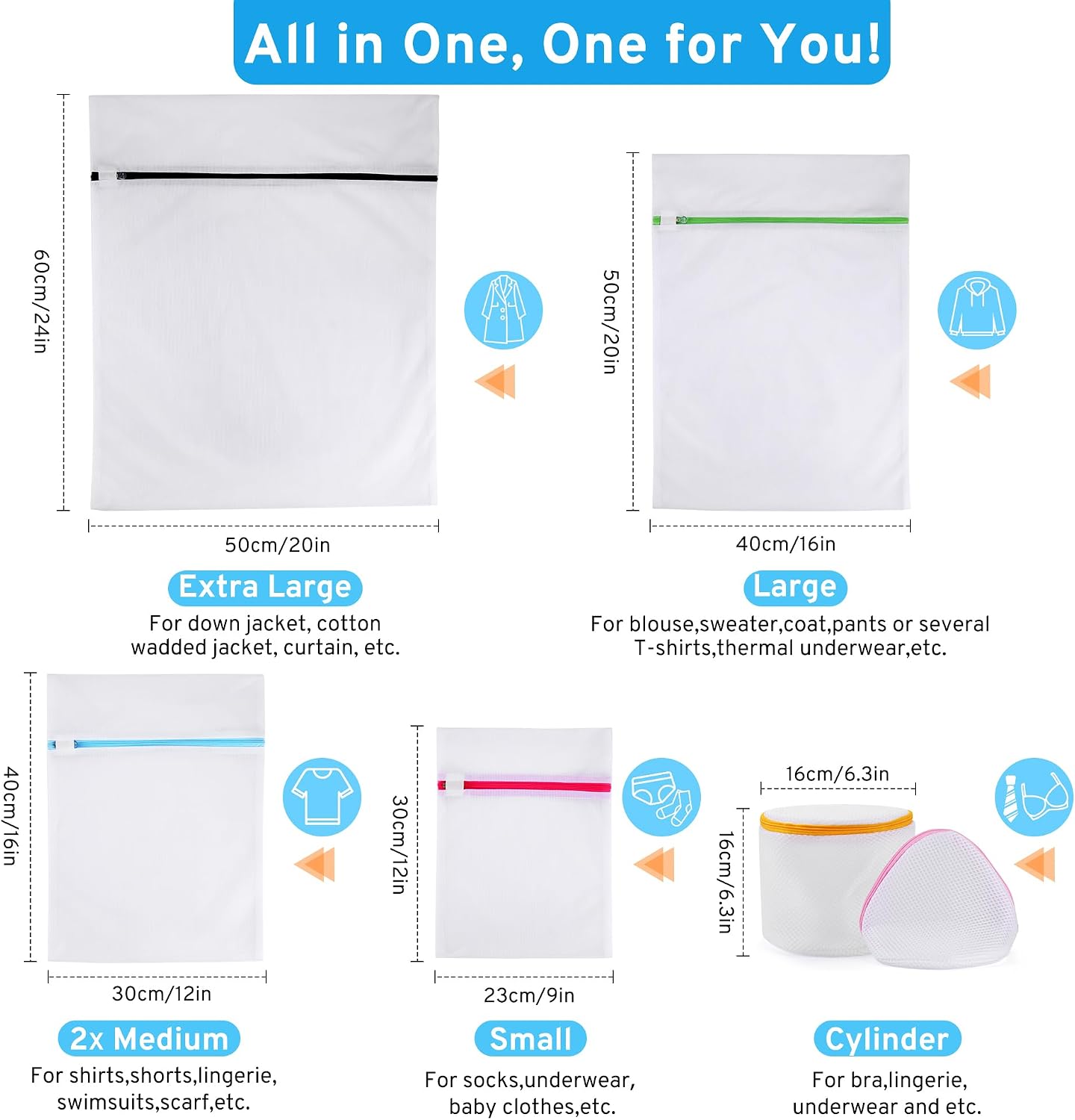 Ultimate 7 Pack 6 Size Mesh Laundry Bags Set for Delicates with AUTO-Lock Zipper, Lingerie Bags for Washing