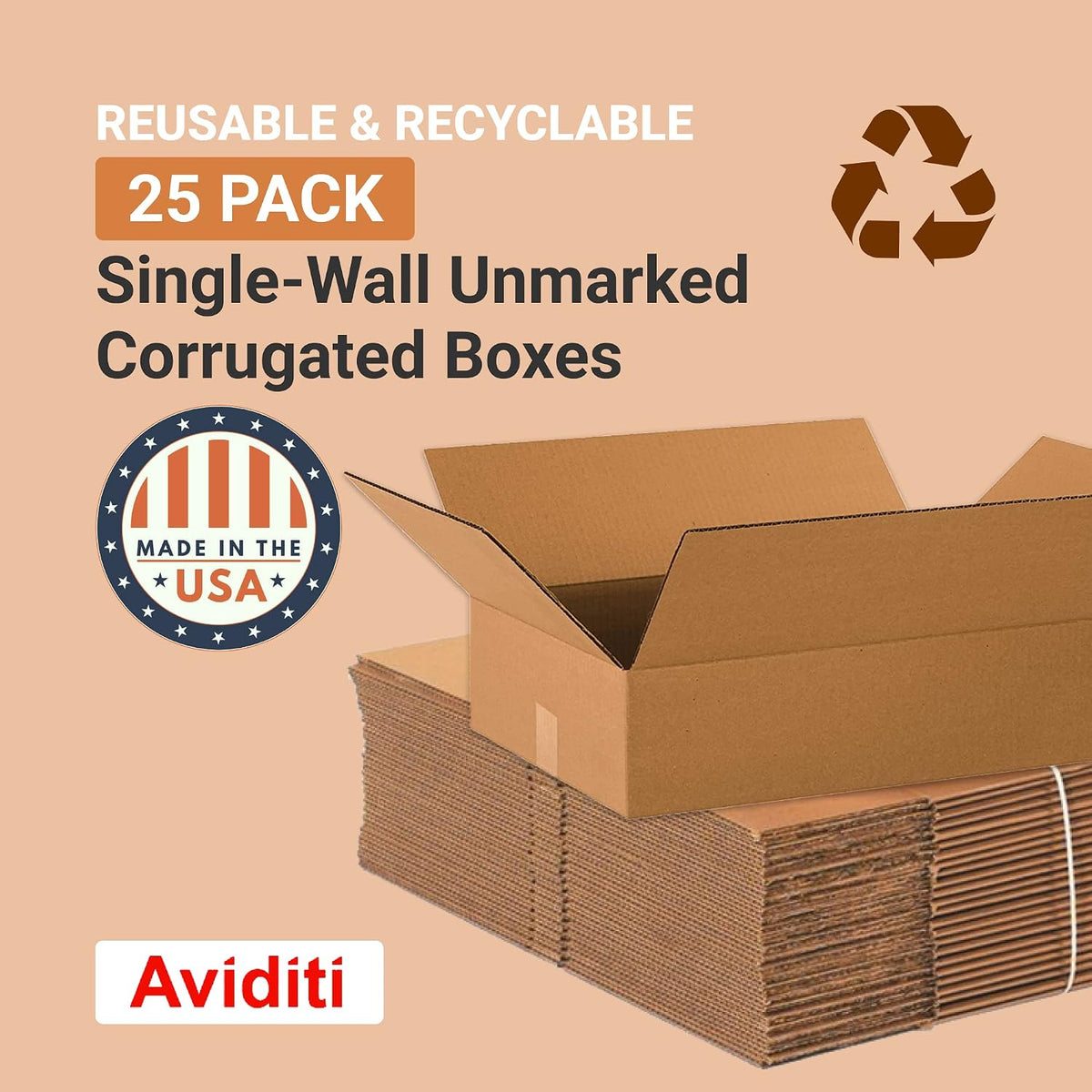 Shipping Boxes Flat 20"L x 14"W x 4"H 25-Pack - Corrugated Cardboard Box for Moving, Mailing, Packing, Packaging and