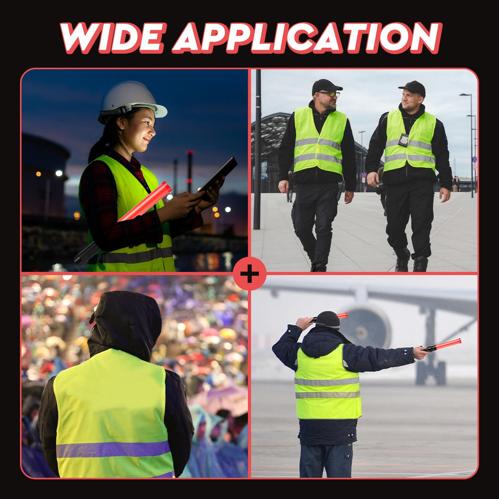 8 Pcs 16 Inch Traffic Wand Reflective Safety Vest Set, Neon Green
