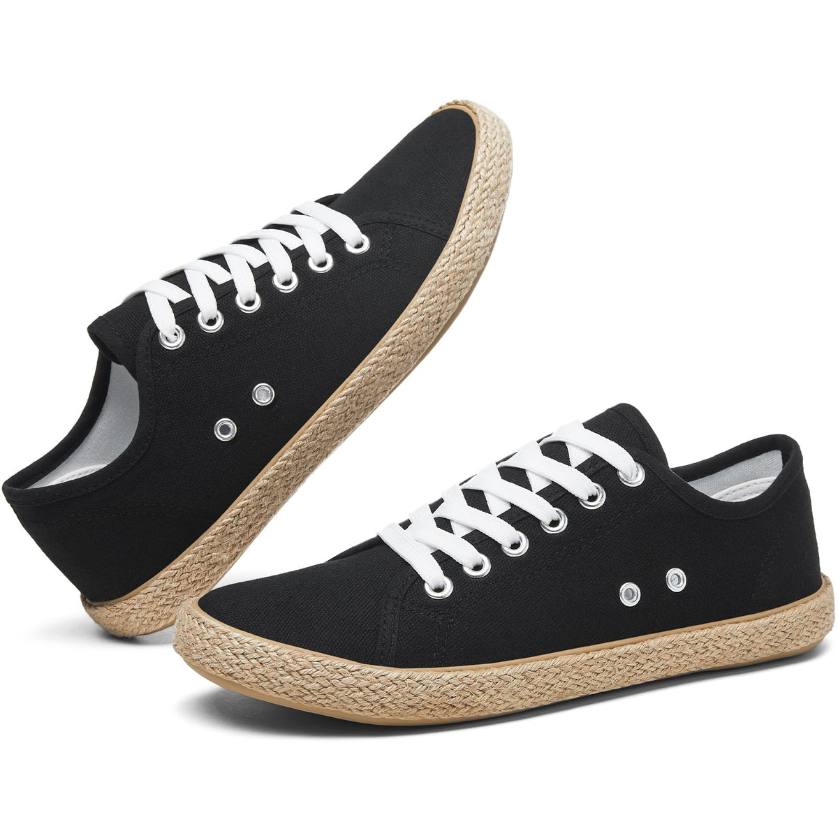Women's Canvas Sneakers, Low Top Lace Up with Cushion(Black.US08.5)