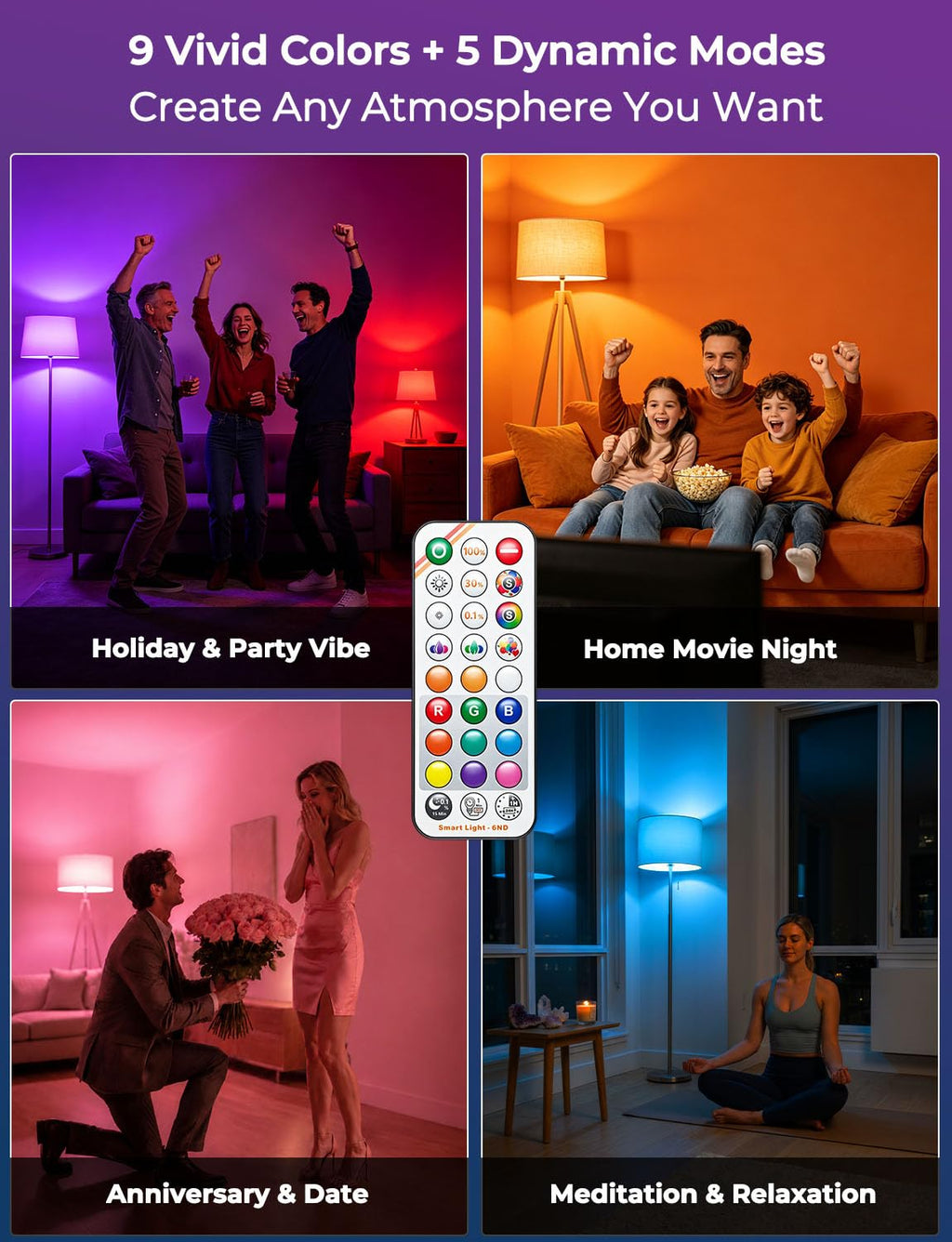 Color Changing Light Bulb 120W Equivalent, 12W with Remote Control E26