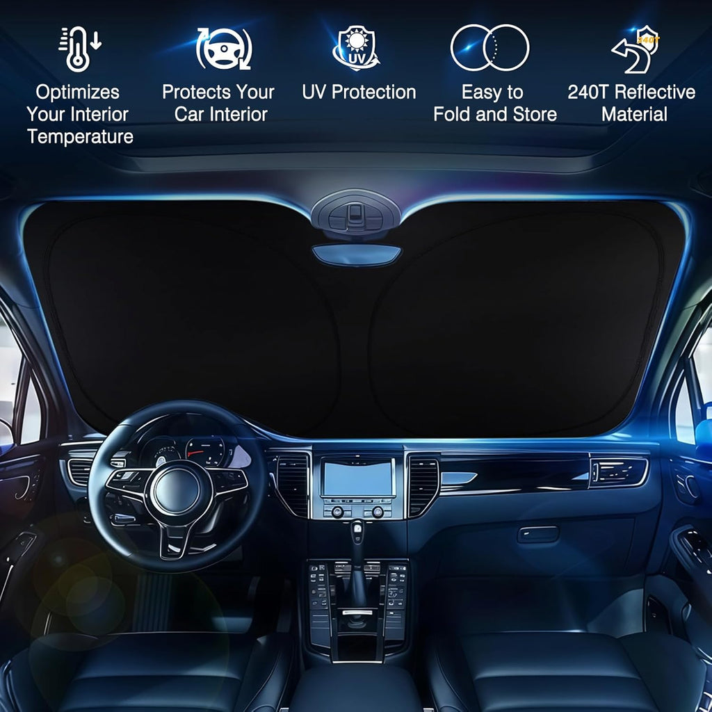 Car Windshield Sun Shade for Sedans, SUVs & Trucks Reflective UV Block Sunshade Visor Shield Foldable with Storage