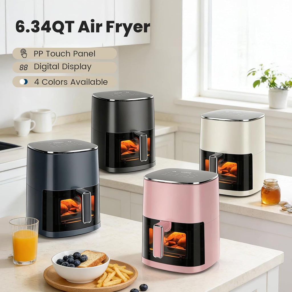 Air Fryer, 6QT Square Airfryer with Visual Window, 400°F Fast Heating Air Fryers Oven with Timer, Auto-Off, Non Toxic