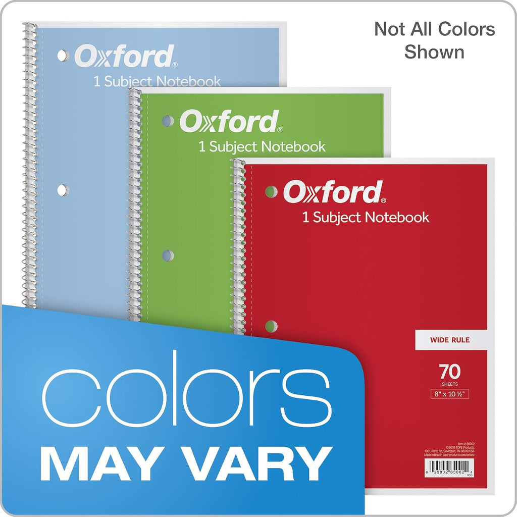 1-Subject Notebooks, School Journal, 8 x 10-1/2 Inch, Wide Rule Paper, 70 Sheets, 3-Hole Punch, 3 Pack, Red, Blue