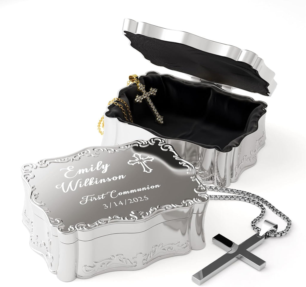 Personalized First Communion Gifts for Girls, Baby Baptism Gifts for Girl, Keepsake Box Custom Jewelry Box Engraved