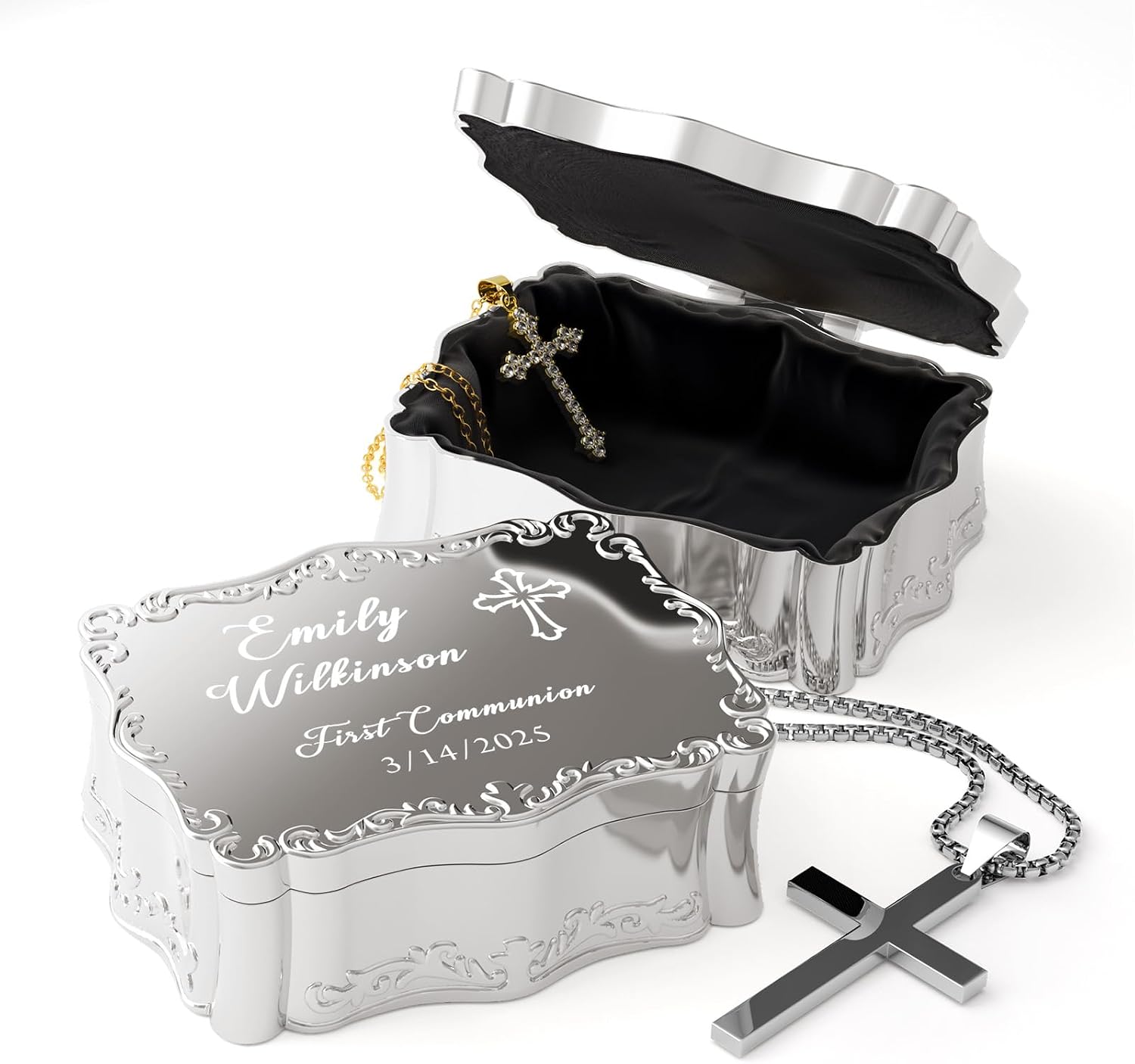 Personalized First Communion Gifts for Girls, Baby Baptism Gifts for Girl, Keepsake Box Custom Jewelry Box Engraved