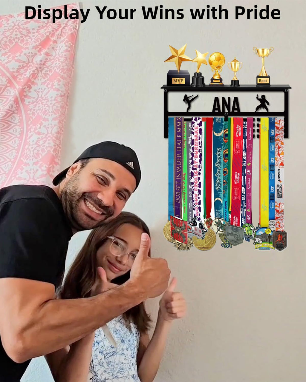 Personalized Medal Hanger Display with Trophy Shelf | Custom Name, 3 Sizes, 3 Colors & 100+ Sports Icons Baseball