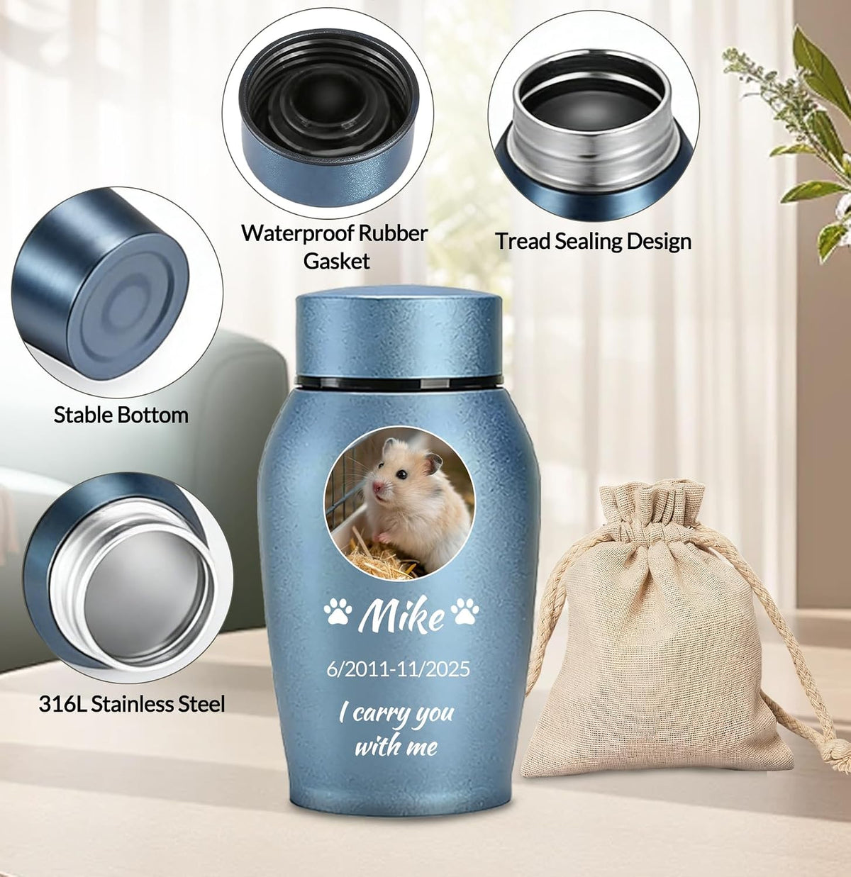 Personalized Pet Urns for Ashes - Custom Pet Photo Name Date for Cremation, Customized Pet Memorial Urn for Dog Cat