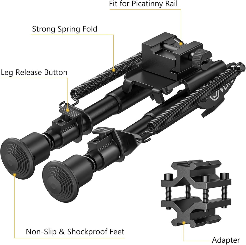 Rifle Bipod 6 to 9 Inches Picatinny Bipod for Hunting and Shooting | With Barrel Clamp Adapter, Sling Swivel Adapter