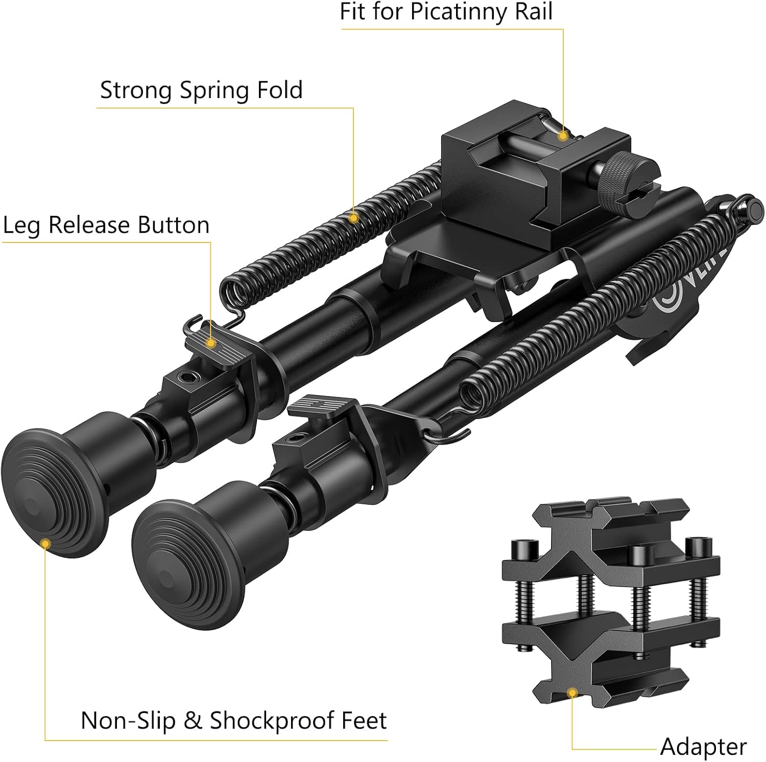 Rifle Bipod 6 to 9 Inches Picatinny Bipod for Hunting and Shooting | With Barrel Clamp Adapter, Sling Swivel Adapter