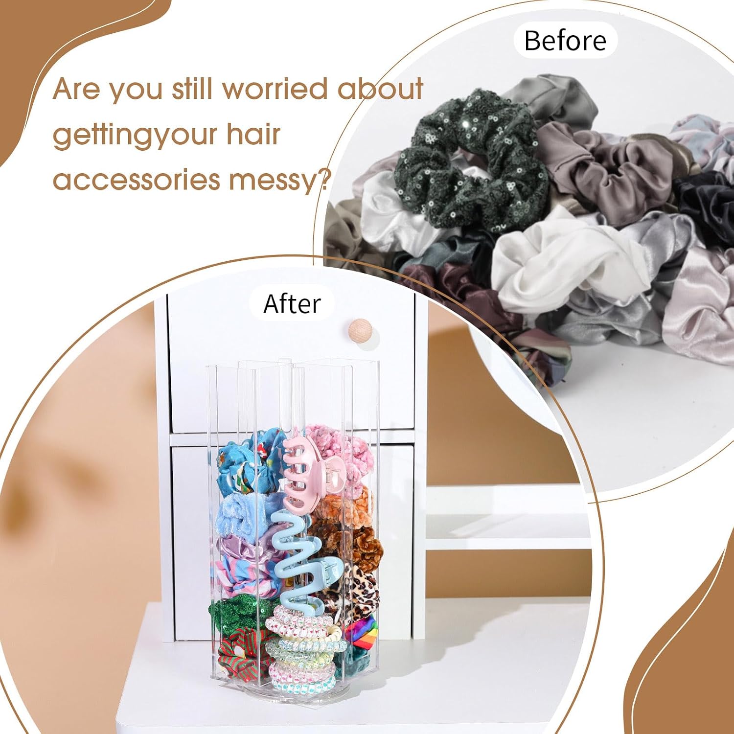 Acrylic Scrunchie Holder Claw Clip Organizer, Hair Ties Display Stand