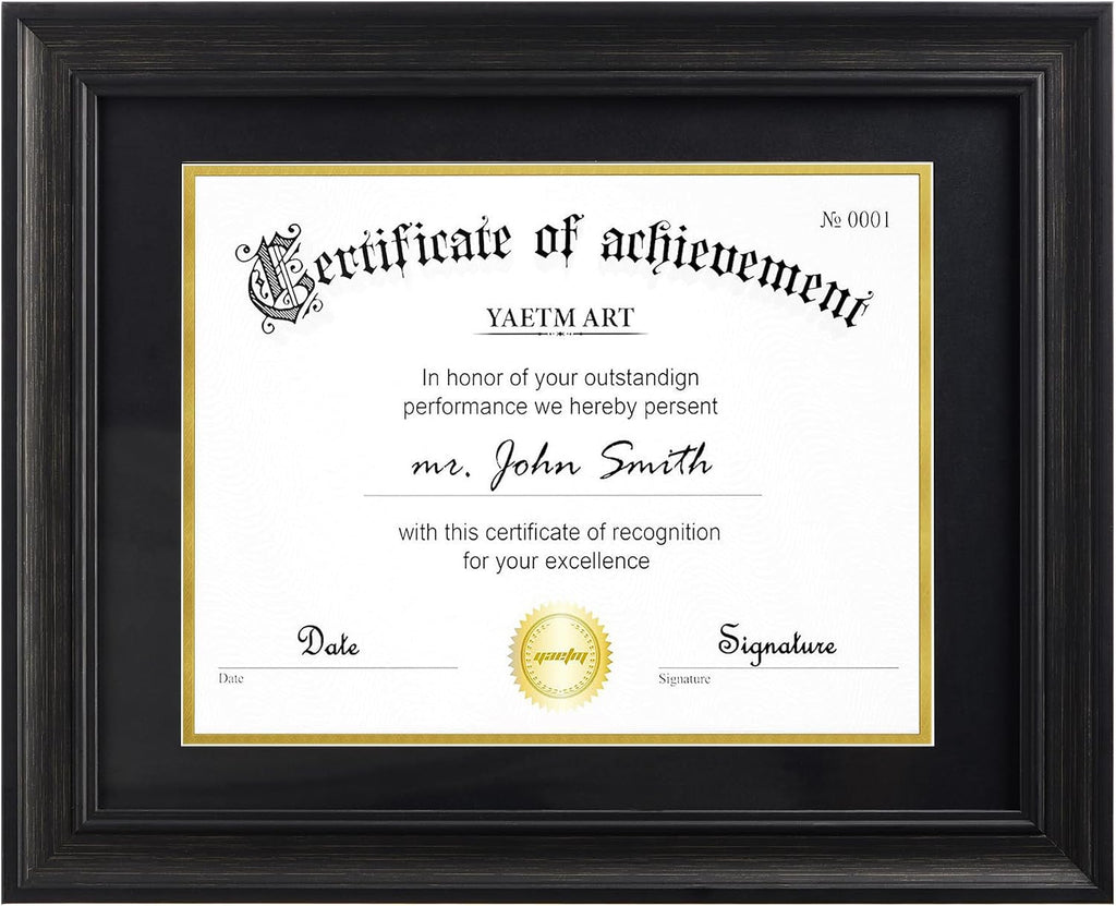 11x14 Diploma Frame, Certificate Frame with Tempered Glass, Display 8.5x11 Document with Black Over Gold Acid-free