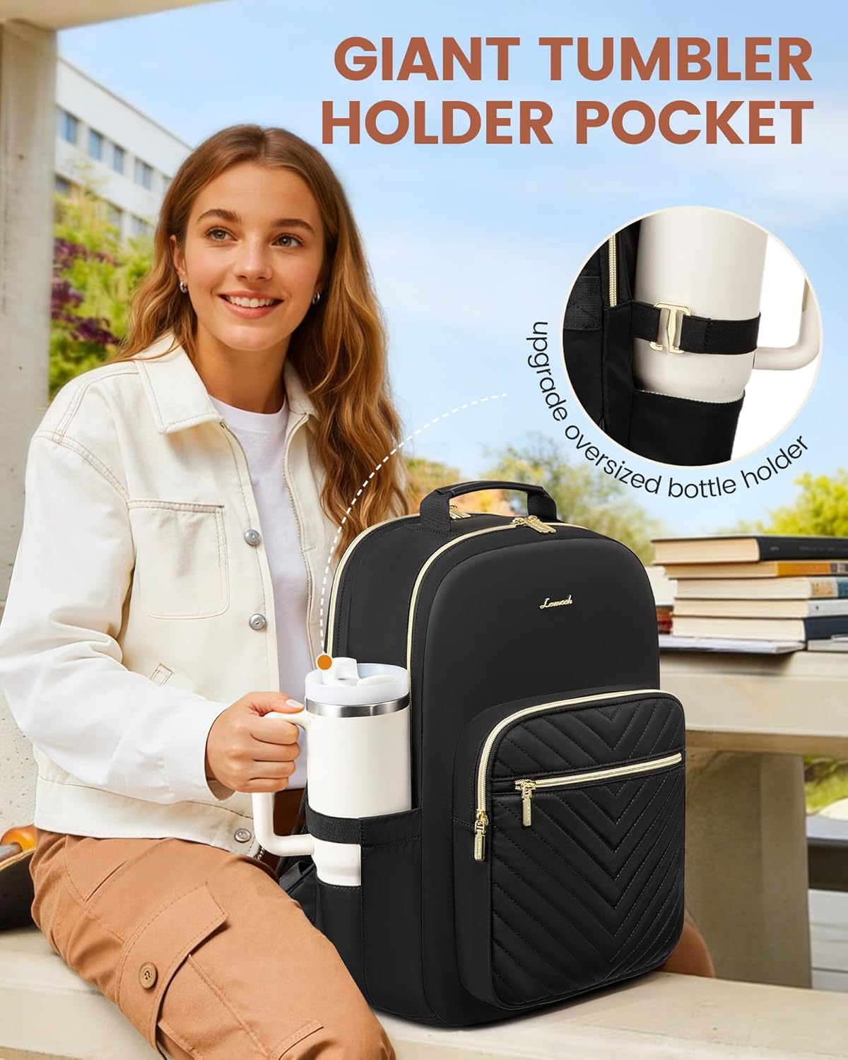 Laptop Backpack for Women with Giant Tumbler Holder 17.3 inch,Designer Travel Backpack Laptop Bag College