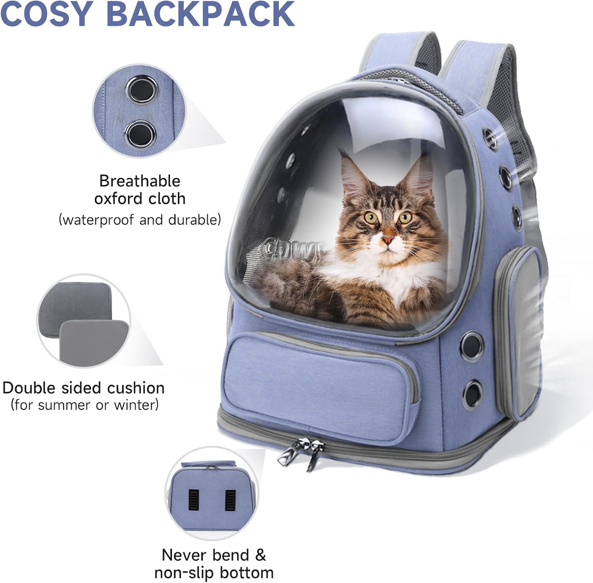 Cat Backpack Carrier Large Space Bubble Backpack up to 12lbs Blue