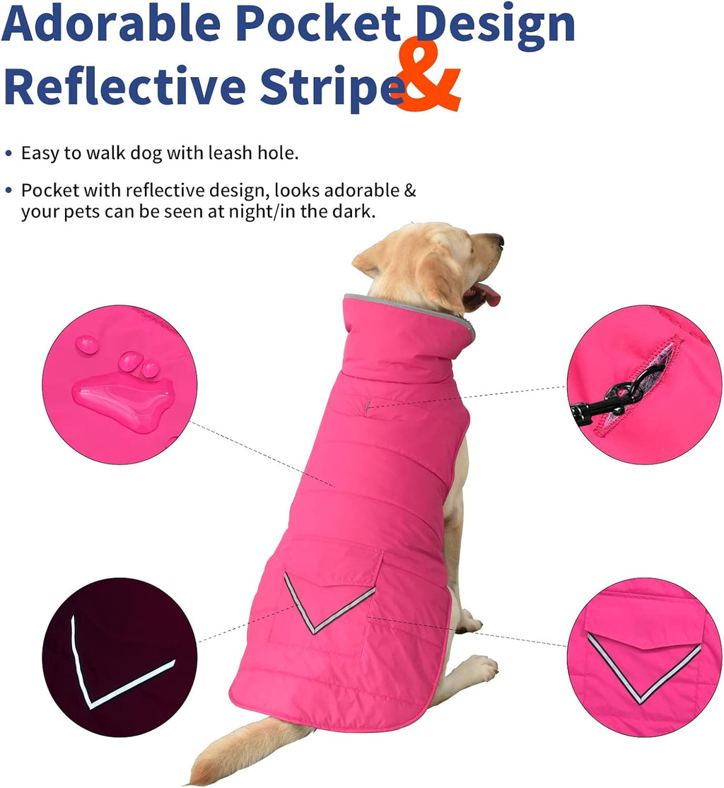 Dog Coat, Waterproof Dog Winter Jacket with Pocket, Reflective Adjustable Pet Snow Vest, Warm Cozy Fleece Sweater for