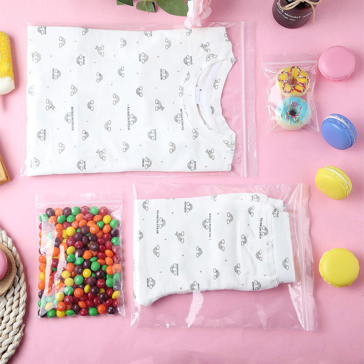 100 Pcs Clear Reclosable Zipper Storage Bags Resealable Poly Bag, S