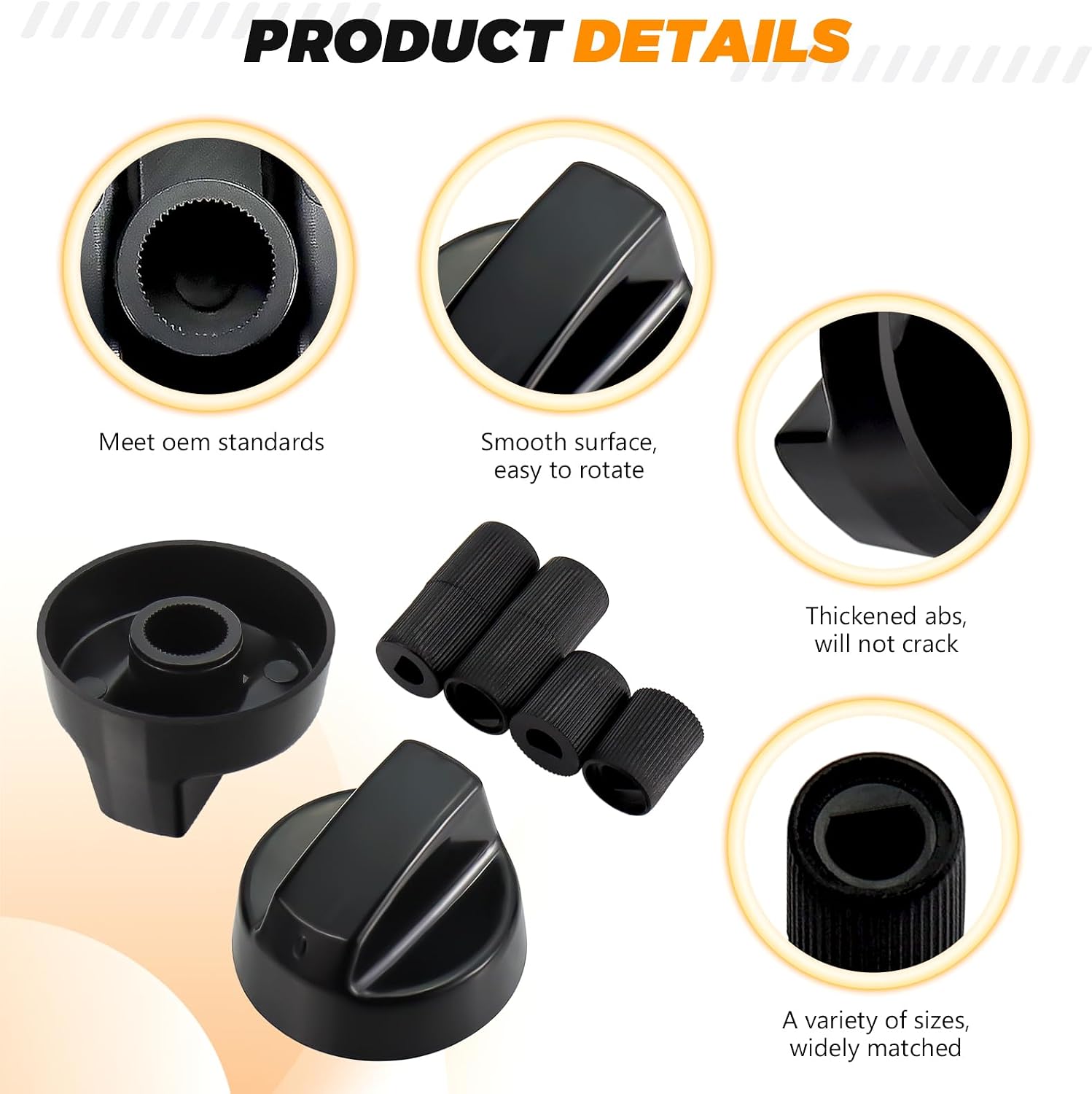 4 Pack Black Universal Control Knobs with 12 Adapters - Compatible for Oven Stove Range - Universal Stove Knobs
