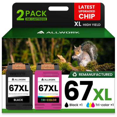 67XL Ink Cartridge Compatible for HP Ink 67 Black Color 2-Pack