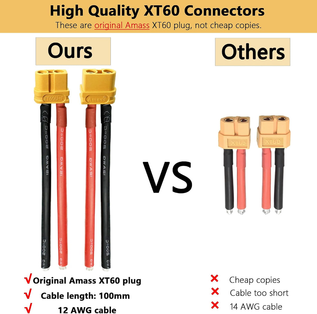 Amass XT60 Connector Plug with 12AWG 100mm Silicone Wire (6PCS)