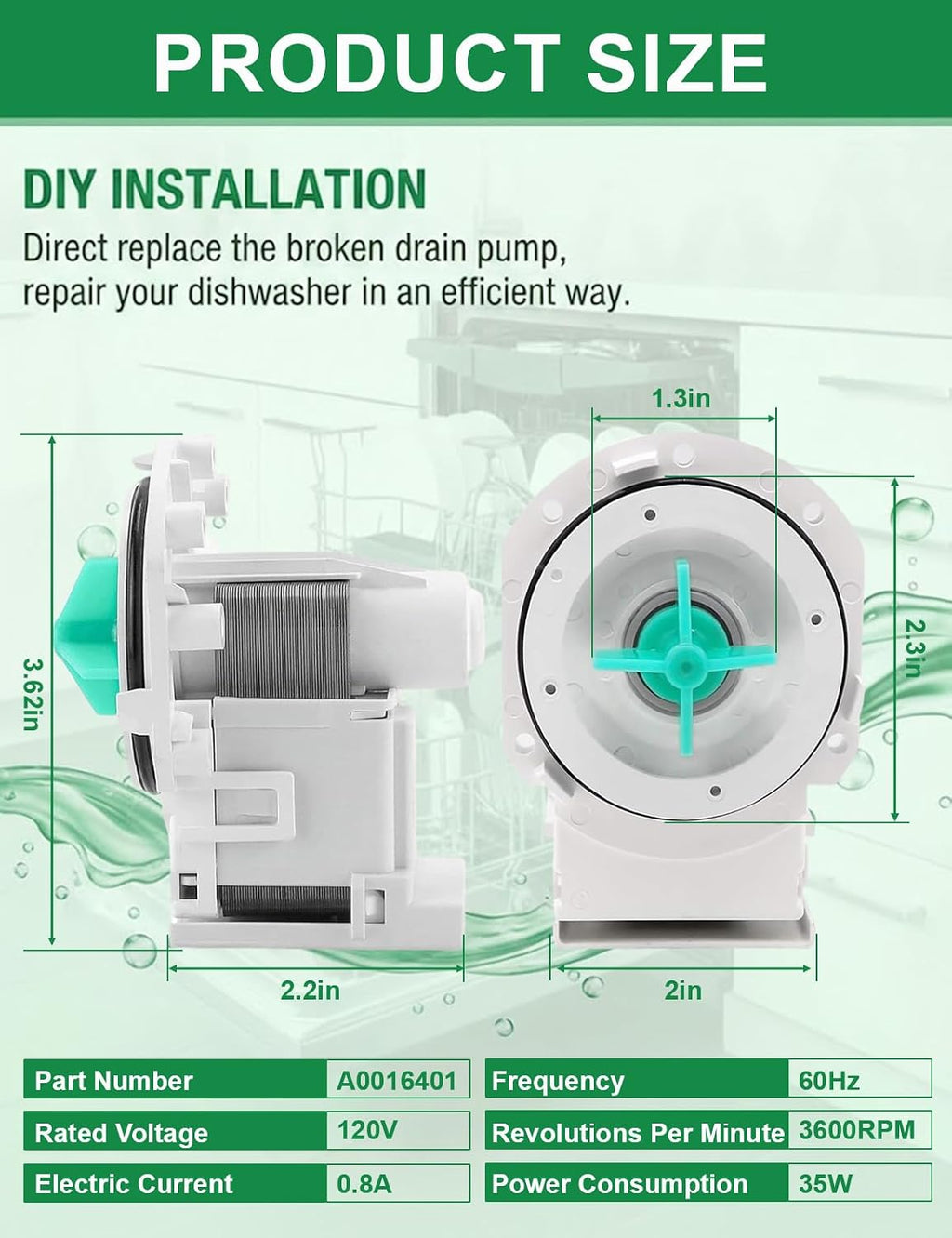 A00126401 Dishwasher Drain Pump Compatible with Frigidaire and Kenmore