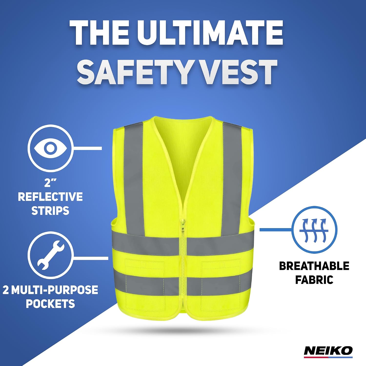 High Visibility Safety Vest ANSI Class 2, 2 Pockets