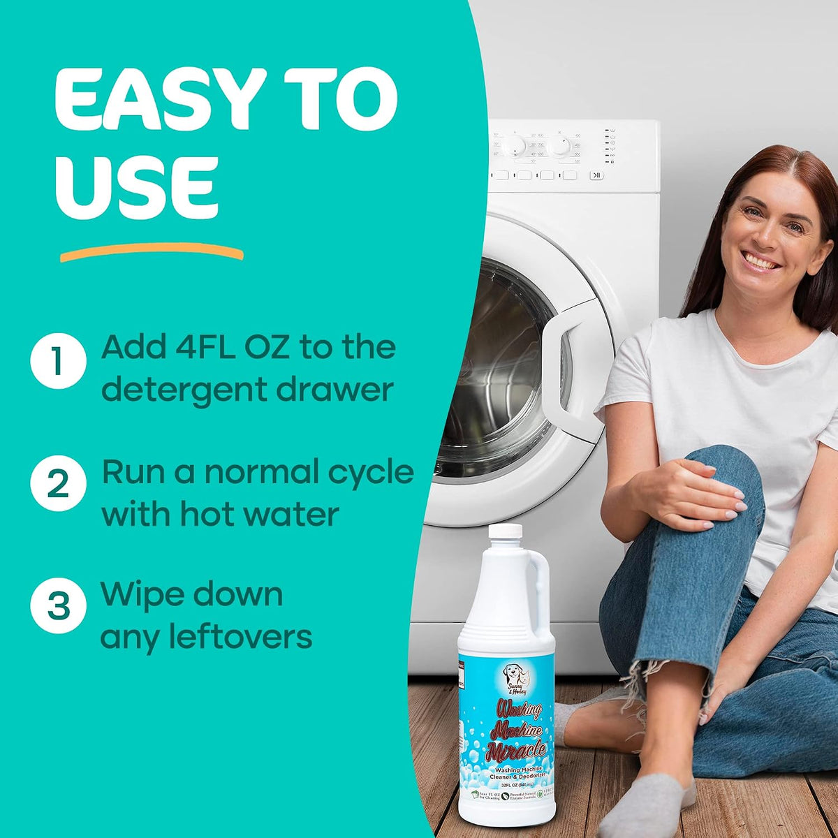 Liquid Washing Machine Cleaner & Deodorizer - Top & Front Load Washer Cleaner - 32 fl oz Washing Machine Deodorizer