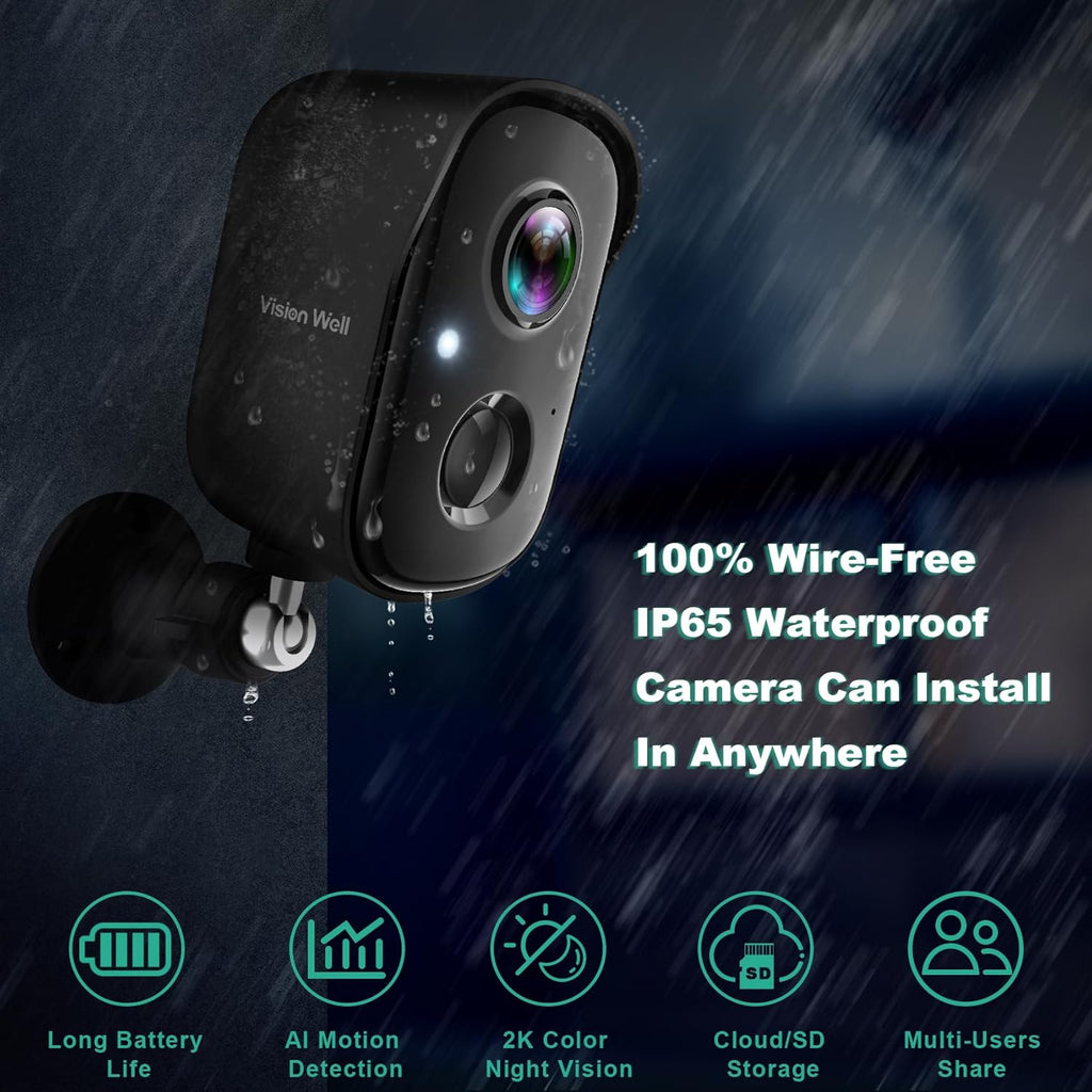 Security Cameras Wireless Outdoor, 2K Battery Powered AI Motion Detection Spotlight Siren Alarm WiFi Surveillance