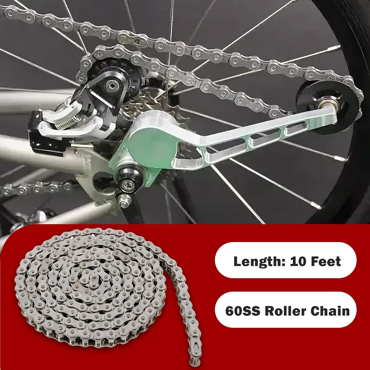 findmall #60SS Roller Chain Stainless Steel 10 Ft with 2 Connecting Links
