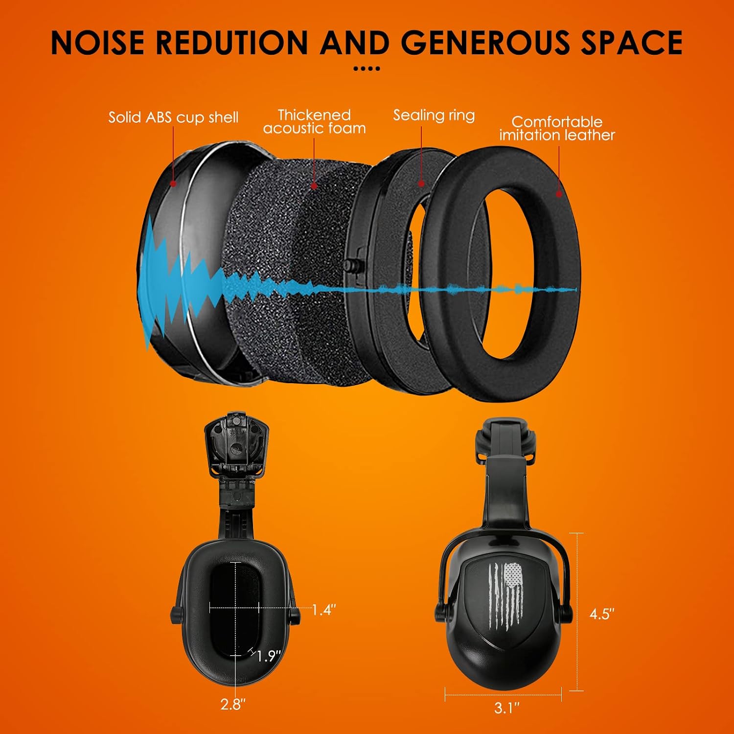 Hearing Protection Noise Cancelling Ear Muffs for Hard Hat | SNR 30dB,NRR 25dB Earmuffs Mount For Slotted Safety Work