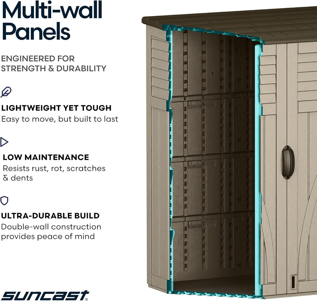 Outdoor Storage Shed, Water Resistant Resin Vertical Outdoor Storage Cabinet for Patio, Garden Tools, Cushions, &