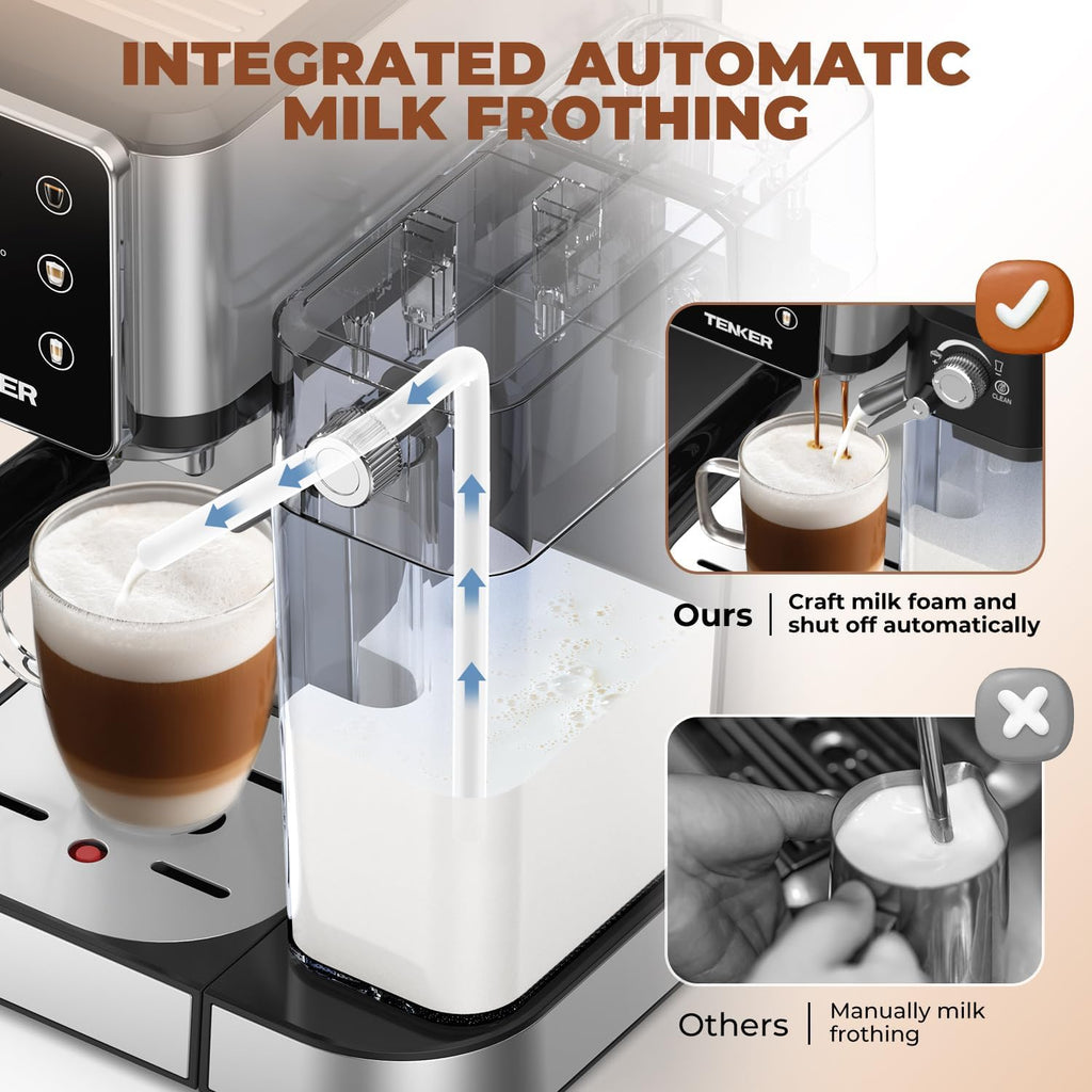 Espresso Machine 20 Bar, Cappuccino Machine with Automatic Milk Frother, Latte Machine in Stainless Steel Design