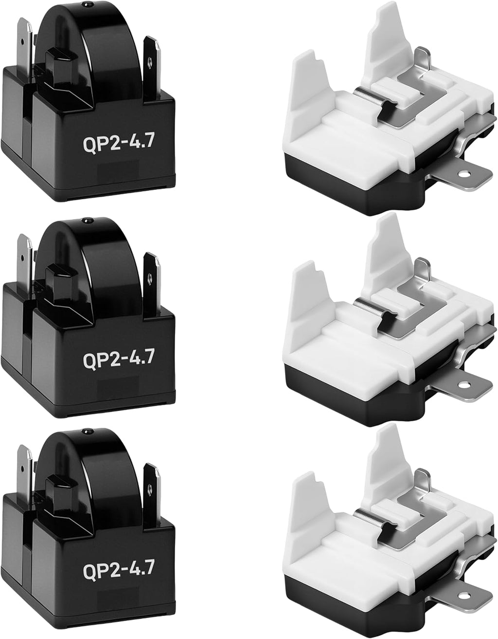 6-Pack QP-02-4.7 Ohm 3-Pin Universal Refrigerator Compressor Start Relay and Overload Protector Kit - Starter with