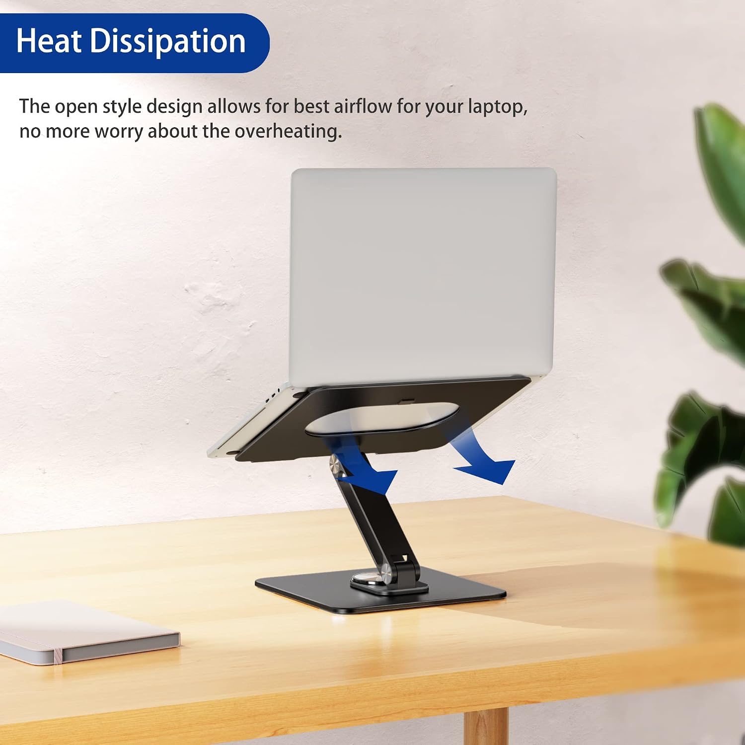 LSX7 Laptop Stand with 360 Rotating Base, Ergonomic Adjustable Notebook Riser, Foldable Computer Holder Compatible