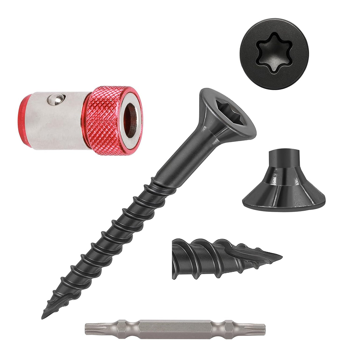 Wood Screws Black #6 × 1-1/2 inch Torx Star Drive Deck Screws Flat Head M3.5 × 40 Countersunk T10 Self Tapping Thread