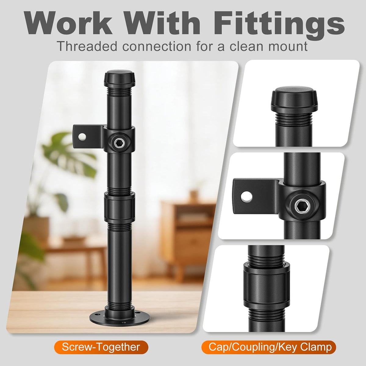 Malleable Cast Iron Pipe Cap,Black,1",10-Pack.
