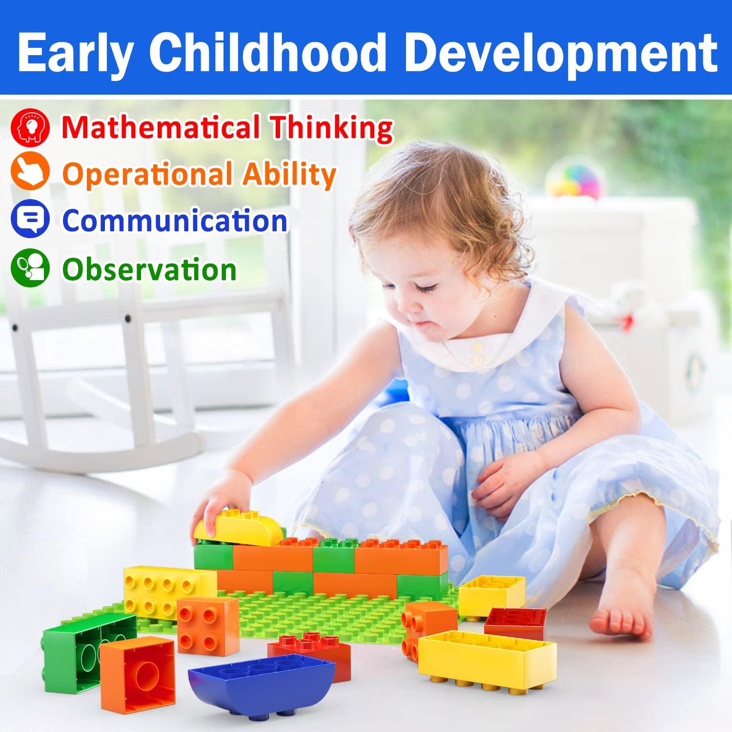Building Blocks for Toddlers 2-5 Including a Baseplate, 150 Piece Big Building Blocks for Kids, Block and Bricks Set