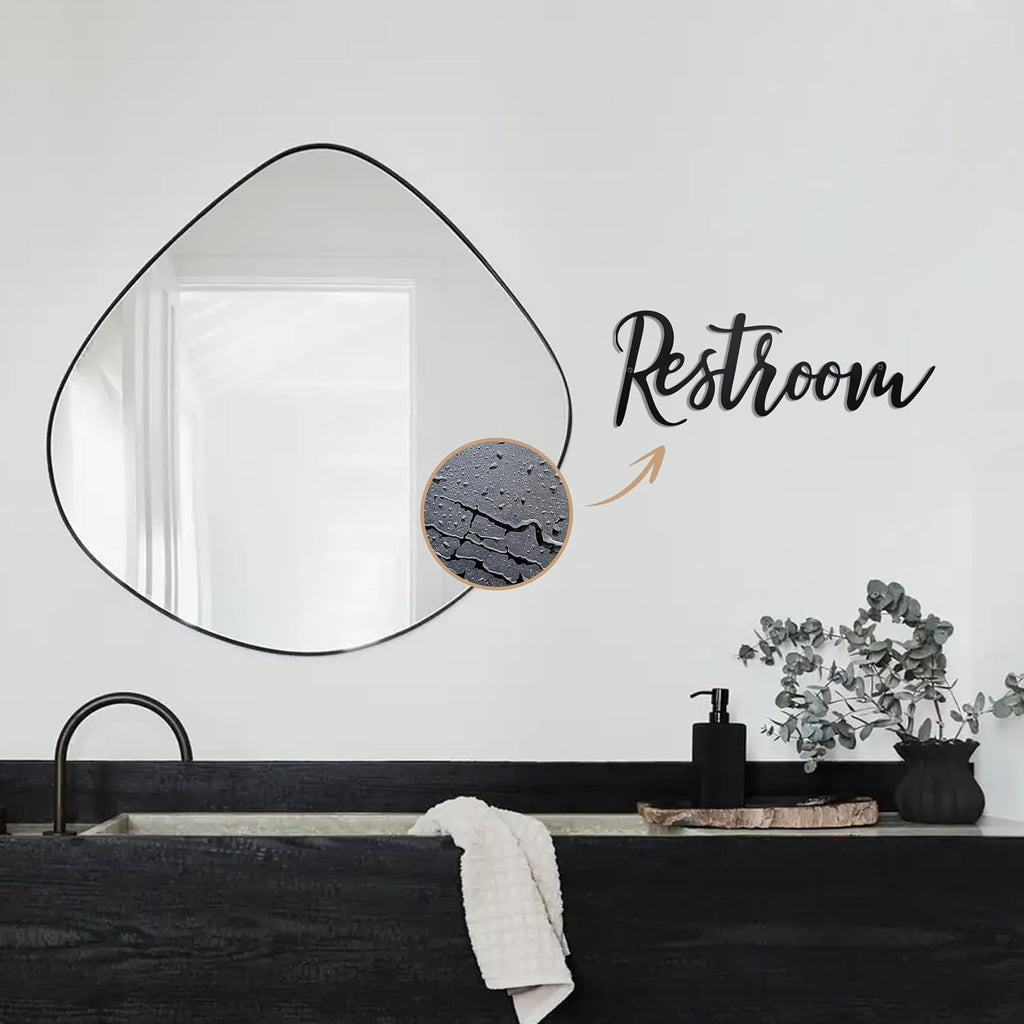 Restroom Sign Metal Wall Art Decoration, Black, 14.17 x 5.12 inch