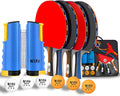 Ping Pong Paddle Set - 4 Professional Rackets, Retractable Net, 6 Pig Pong Balls, Carry Case - Indoor and Outdoor