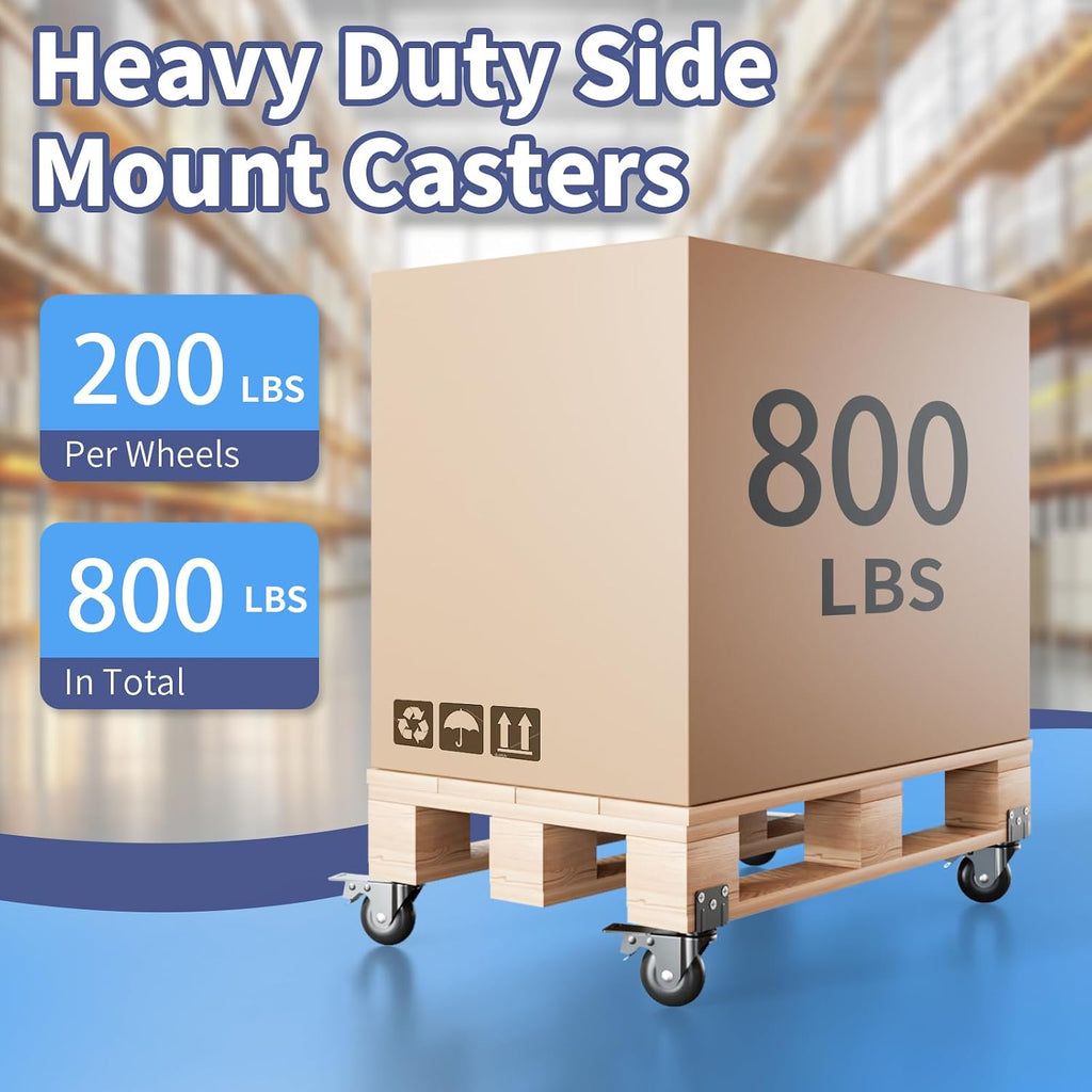 2 in Side Mount Plate Caster Wheels Heavy Duty 800 LBS | Thickened L-Shaped, 360° Swivel, Locking Dual Brake, Quiet