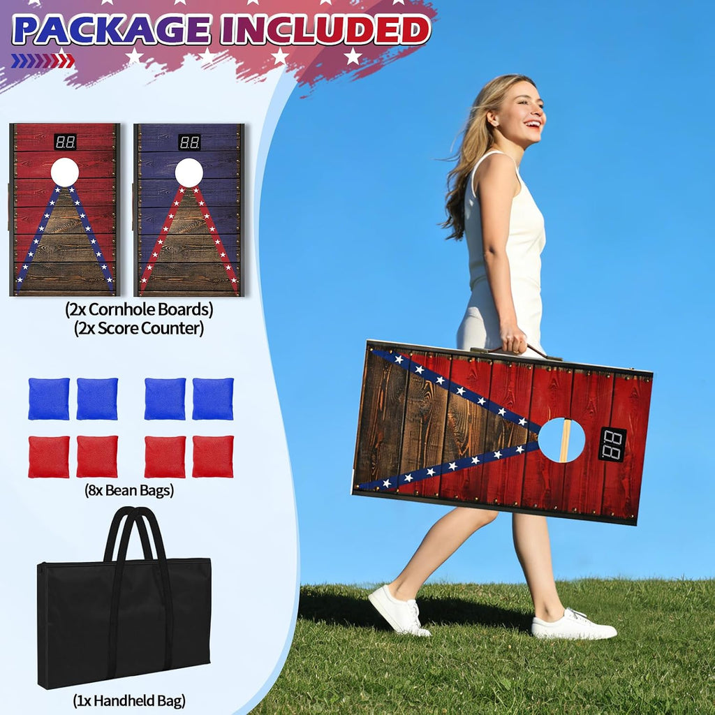 Cornhole Board Set with Automatic Score Counter 4x2ft 3x2ft 2x1ft | Solid Wood Frame, Corn Hole Games for Parks