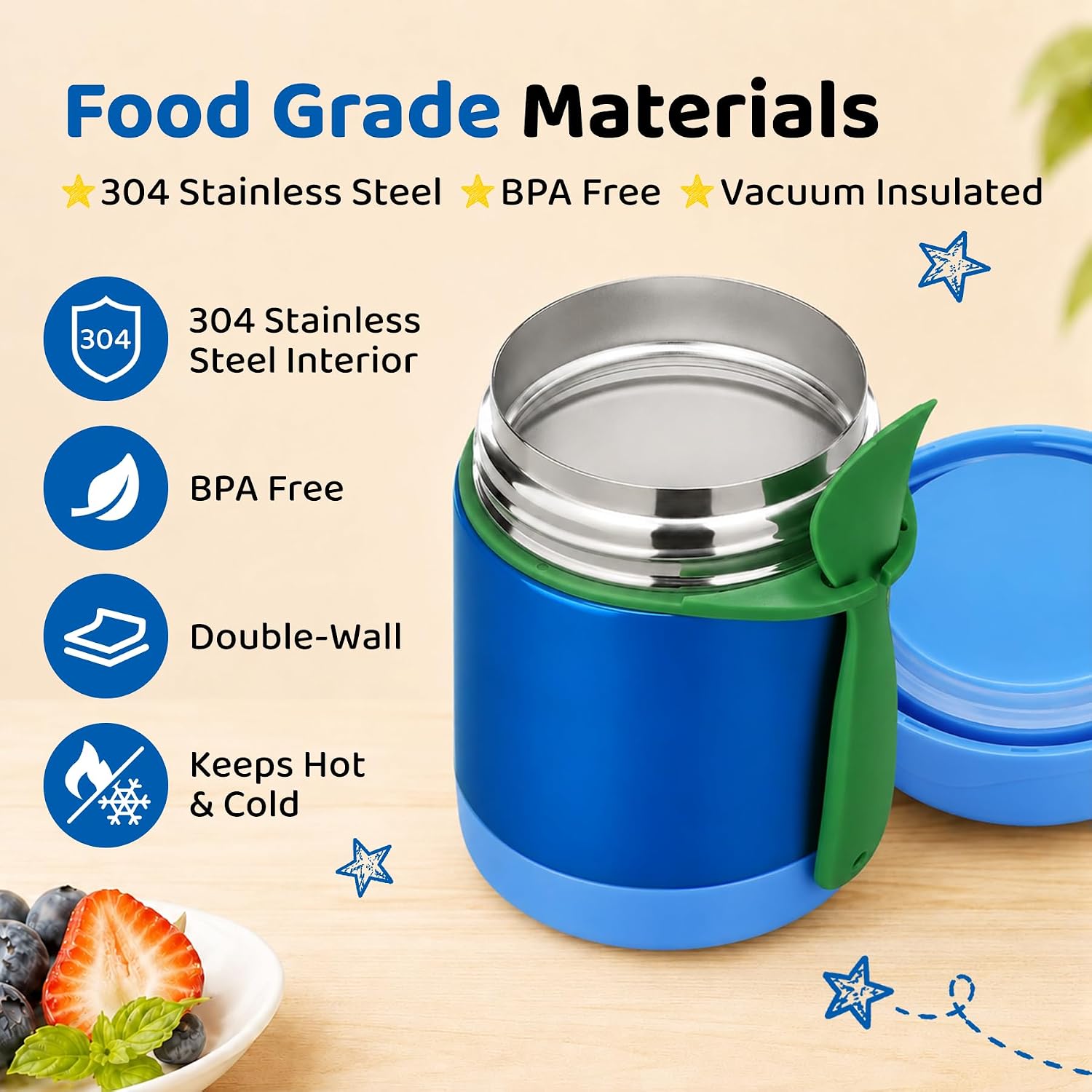 10oz Soup Thermo for Hot Food Kids Insulated Food Jar,Thermo Hot Food Lunch Container, Width Mouth Stainless Steel
