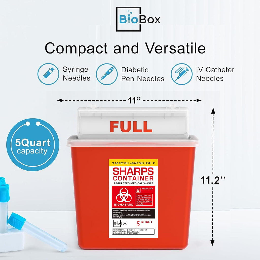Sharps Container - Large Sharps Containers for Home Use, Needle Disposal | 5 Quart (Pack of 1), Wall Mount
