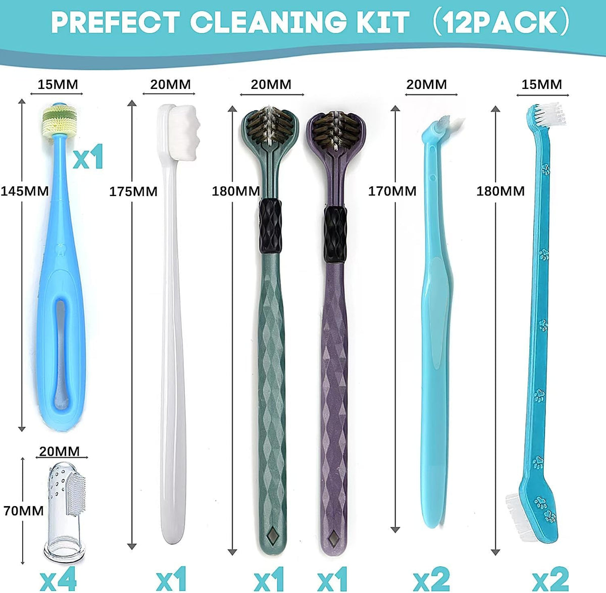 Dog Toothbrush, Finger Toothbrushes, 360 Degree Toothbrush, Triple Head Dog Toothbrushes, Double Head